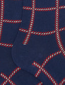 Lange Damensocken aus warmer Baumwolle, blau, mit Window-Pane-Muster
