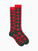 Calze lunghe uomo cotone leggero rosse fantasia natale in condominio