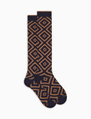 Calze lunghe uomo cotone caldo blu fantasia geometrica a due colori