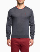 Jersey de cuello redondo para hombre de lana virgen gris liso