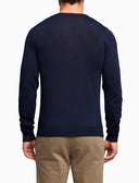 Pull girocollo uomo lana vergine blu tinta unita