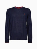 Pull girocollo uomo lana vergine blu tinta unita