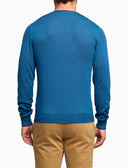 Pull girocollo uomo lana vergine color pavone tinta unita
