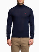 Jersey de cuello alto para hombre de lana virgen azul liso