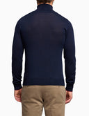 Jersey de cuello alto para hombre de lana virgen azul liso