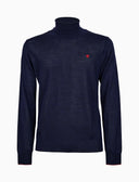 Jersey de cuello alto para hombre de lana virgen azul liso