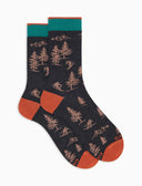 Kurze Damensocken aus warmer Baumwolle in Grau mit Skifahrermotiv