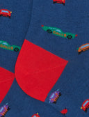 Calze lunghe uomo cotone leggero blu fantasia macchinine