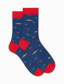 Calze corte uomo cotone leggero blu fantasia macchinine