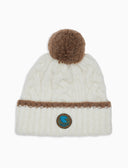 Gorro unisex de alpaca, algodón y lana con pompón y vuelta, blanco, con trenzado liso y contrastes