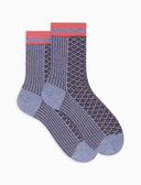 Women's short twin rib light blue cotton socks