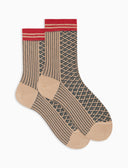 Women's short twin rib beige cotton socks