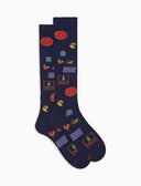Lange Herrensocken aus leichter Baumwolle, blau, mit Gallo-Muster, Geschenkverpackung
