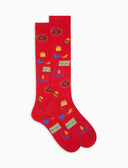 Calze lunghe uomo cotone leggero rosse fantasia Gallo gift