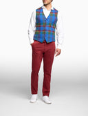 Men's light blue waistcoat with tartan motif