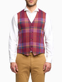 Men's burgundy waistcoat with tartan motif