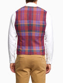 Men's burgundy waistcoat with tartan motif
