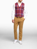 Men's burgundy waistcoat with tartan motif