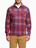 Camisa de hombre burdeos con estampado de tartán multicolor