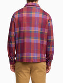 Camisa de hombre burdeos con estampado de tartán multicolor