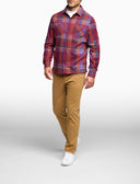 Camisa de hombre burdeos con estampado de tartán multicolor
