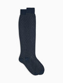 Calze lunghe donna blu rombi in trasparenza con effetto scintillante