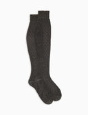 Lange Damensocken in Schwarz mit transparenten Rauten und Glitzereffekt