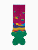 Lange Damensocken aus warmer Baumwolle, fuchsia, mit Weltraumlandschaftsmuster