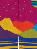 Lange Damensocken aus warmer Baumwolle, fuchsia, mit Weltraumlandschaftsmuster