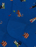 Lange Herrensocken aus leichter Baumwolle, blau, mit Katzenmotiv