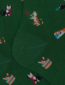 Lange Herrensocken aus leichter Baumwolle, grün, mit Katzenmotiv