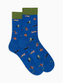Calcetines cortos de mujer de algodón ligero azules con estampado de gatos