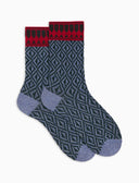 Kurze Damensocken aus Baumwolle, hellblau, mit Glitzereffekt und geometrischem Muster