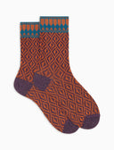 Kurze Damensocken aus orangefarbener Baumwolle mit Glitzereffekt und geometrischem Muster