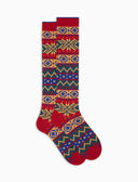 Lange Herrensocken aus warmer Baumwolle in Grün mit weihnachtlichem griechischem Muster
