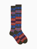 Lange Herrensocken aus warmer Baumwolle in Rot mit weihnachtlichem griechischem Muster