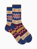 Kurze Herrensocken aus warmer Baumwolle in Blau mit weihnachtlichem griechischem Muster
