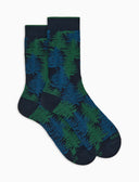 Kurze Herrensocken aus warmer Baumwolle, blau, mit Waldmuster