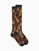 Calze lunghe donna cotone caldo marroni fantasia foresta