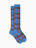 Lange Herrensocken aus warmer Baumwolle, hellblau, mit Tartanmuster