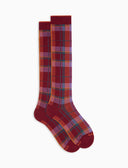 Calze lunghe donna cotone caldo bordò fantasia tartan