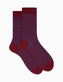 Kurze Herrensocken aus Wolle, Seide und Kaschmir, bordeauxrot, mit geometrischem Muster