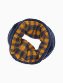 Wendbarer Unisex-Schlauchschal aus Fleece in Blau mit Vichy-Muster und unifarbener Seite