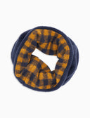 Braga de cuello reversible infantil de forro polar azul con motivo vichy, interior y ribetes lisos