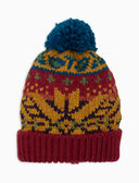 Unisex-Mütze mit Umschlag und Pompon in Rot mit weihnachtlichem griechischem Muster