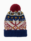 Unisex-Mütze mit Umschlag und Pompon in Blau mit weihnachtlichem griechischem Muster