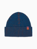 Unisex-Mütze mit Umschlag aus Wolle, pfauenblau, zweifarbige Vanisé-Rippe