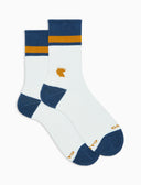 Unisex-Kurze Damensocken aus weißem Baumwollfrottee mit Streifen und Hahnenkopf