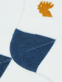Unisex-Kurze Damensocken aus weißem Baumwollfrottee mit Streifen und Hahnenkopf