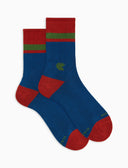 Calze corte unisex spugna di cotone blu con righe e testa gallo